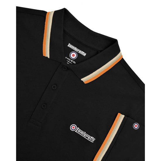 Lambretta Herenpoloshirt met drie punten (Zwart/steen/cashew/sinaasappel) - Image 4