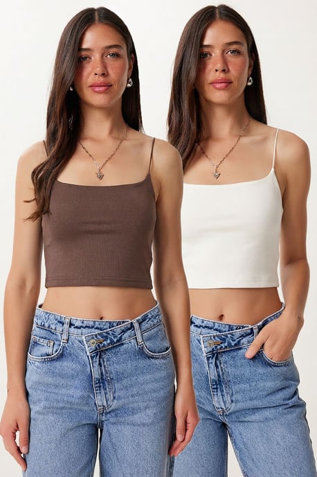 Slim Fit Vierkante Hals Crop Top - Image 1