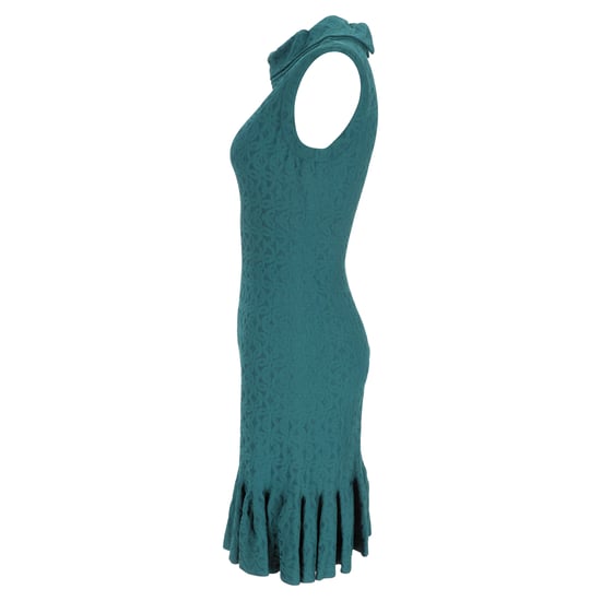 Alaïa Jacquard mini-jurk met col in turquoise viscose - Image 2