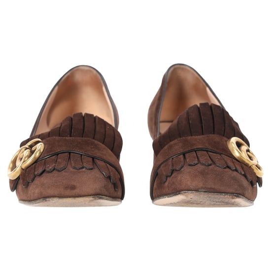 Gucci Marmont loafers met middelhoge hak in bruin suède - Image 4