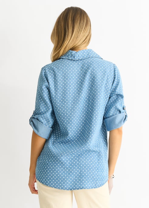Overhemd met stippenprint in blauwe denim-look - Image 4