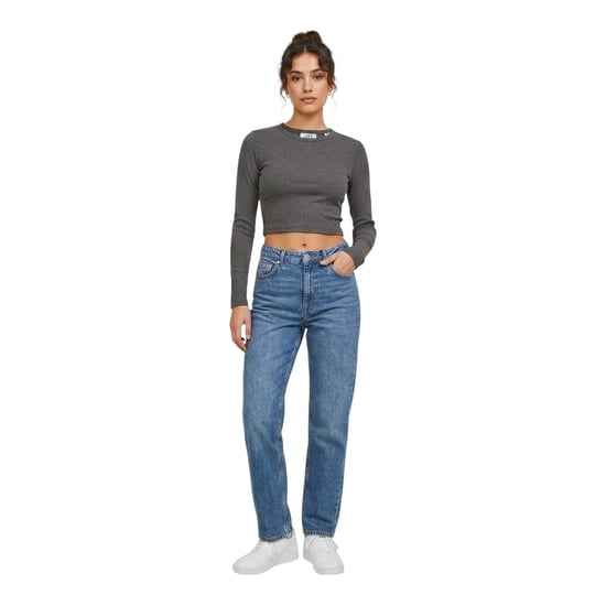 JJXX Feline Slim T-shirt met lange mouwen en cropped pasvorm voor dames (Donkergrijs Melange) - Image 1