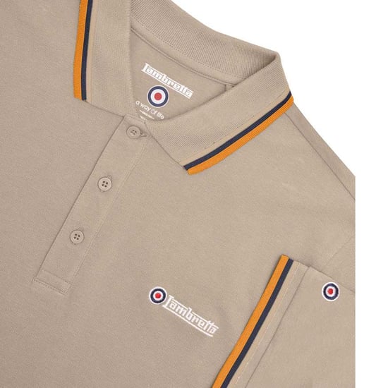 Lambretta Herenpoloshirt met drie punten (Cashew/Stone/Navy/Orange) - Image 4