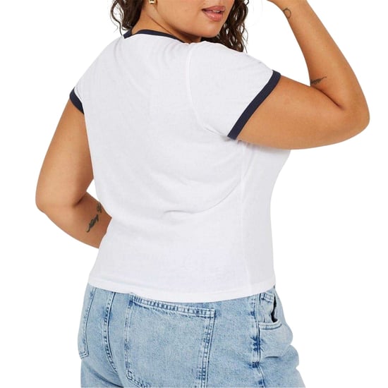 Brave Soul Dames/Dames Ringer Crew Hals Plus T-shirt (Wit, Marine) - Image 3