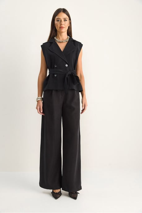 Hoge Taille Wijde Pijpen Co-ord Set met Sjaalkraag - Image 2