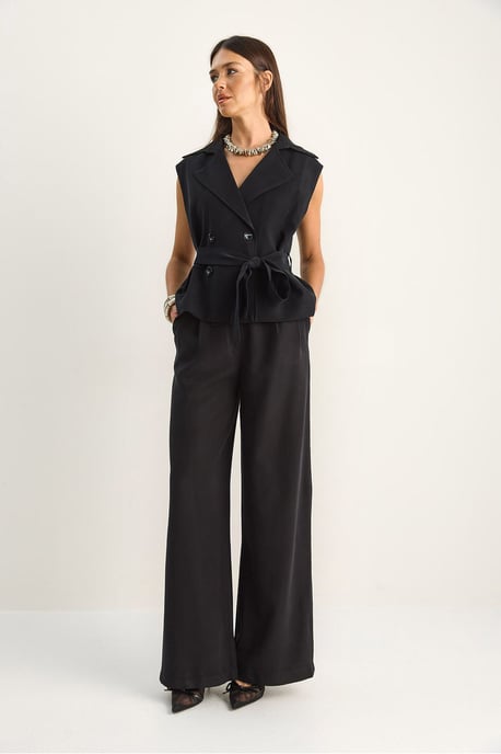 Hoge Taille Wijde Pijpen Co-ord Set met Sjaalkraag - Image 3