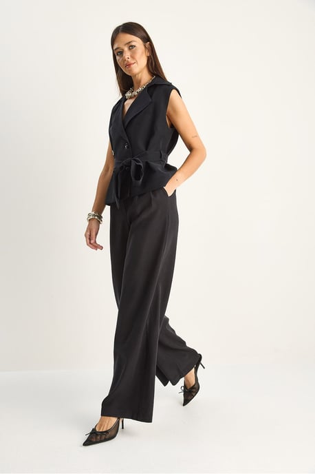 Hoge Taille Wijde Pijpen Co-ord Set met Sjaalkraag - Image 4
