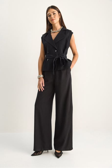 Hoge Taille Wijde Pijpen Co-ord Set met Sjaalkraag - Image 5