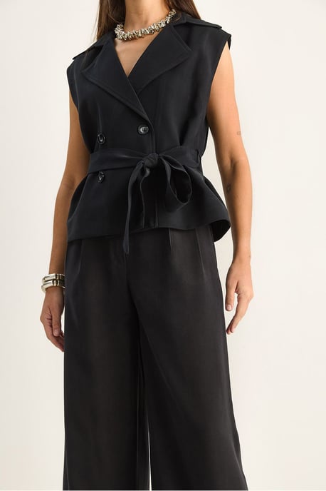 Hoge Taille Wijde Pijpen Co-ord Set met Sjaalkraag - Image 6