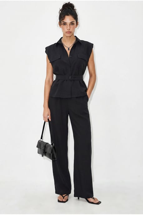 Gordelvrije Mouwloze Blouse en Wijde Broek Set - Image 2