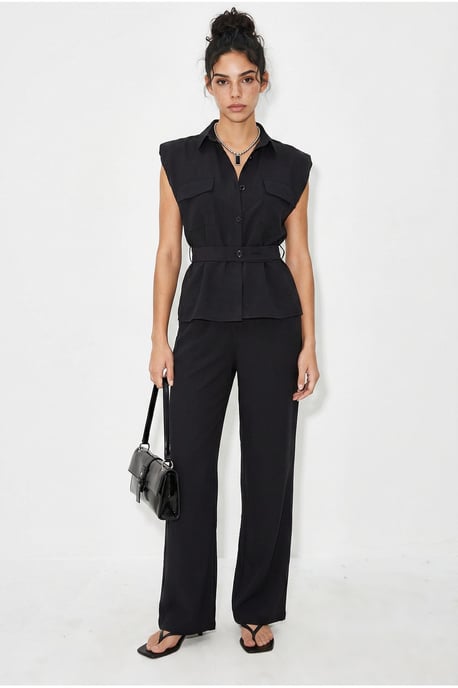 Gordelvrije Mouwloze Blouse en Wijde Broek Set - Image 3