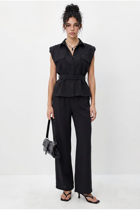 Gordelvrije Mouwloze Blouse en Wijde Broek Set - Image 4