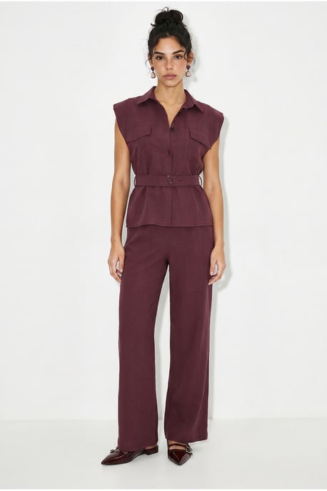Gordelvrije Mouwloze Blouse en Wijde Broek Set - Image 2