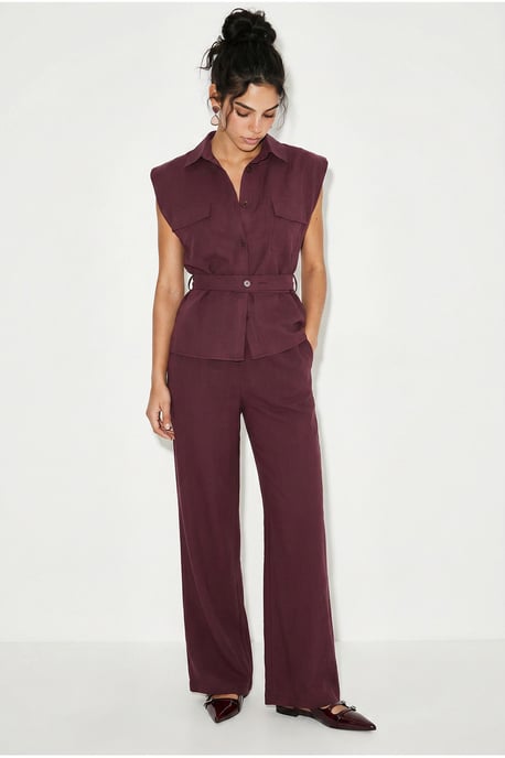 Gordelvrije Mouwloze Blouse en Wijde Broek Set - Image 5