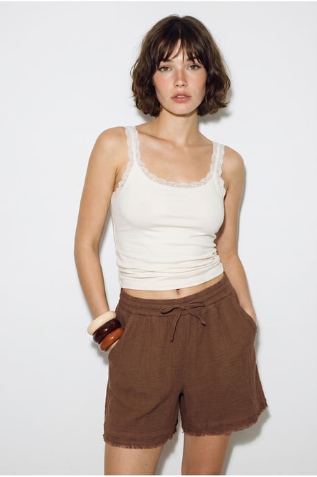 Hoog-Waisted Wijde Katoenen Shorts - Image 2
