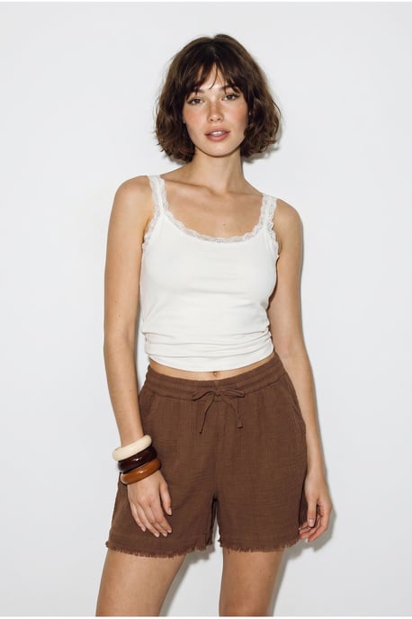 Hoog-Waisted Wijde Katoenen Shorts - Image 3