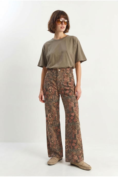 Hoge Taille Paisley Print Rechte Spijkerbroek - Image 3
