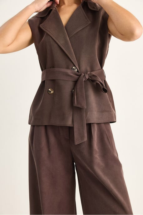 Hoge Taille Wijde Pijpen Co-ord Set met Sjaalkraag - Image 6