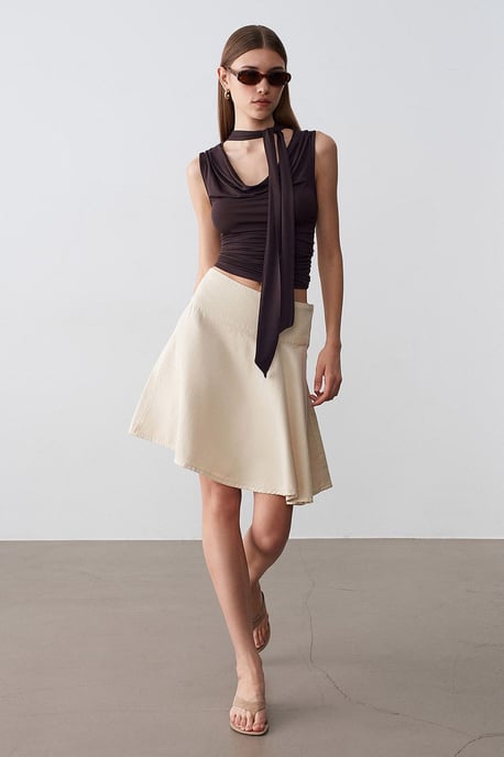 Hoge Taille Katoenen Poplin A-Lijn Mini Rok - Image 3