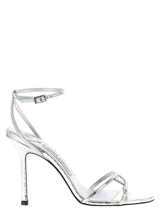 Jimmy Choo Zilveren Leren Stiletto Hak Sandalen - Image 1