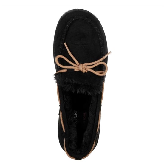 Skechers Comfortabele platte mocassin-pantoffels van imitatiesuède voor dames (Zwart) - Image 3