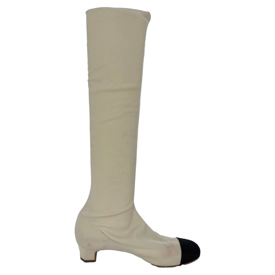 Chanel Camellia overknee laarzen in wit polyester - Image 1