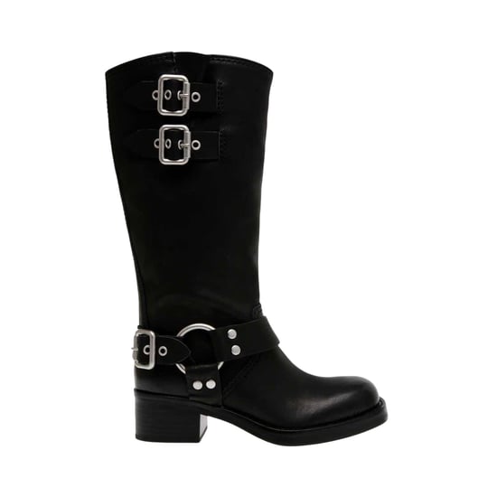 Steve Madden Motorrijlaarzen voor dames in oosterse stijl, van leer en met gespdetails (Zwart) - Image 1