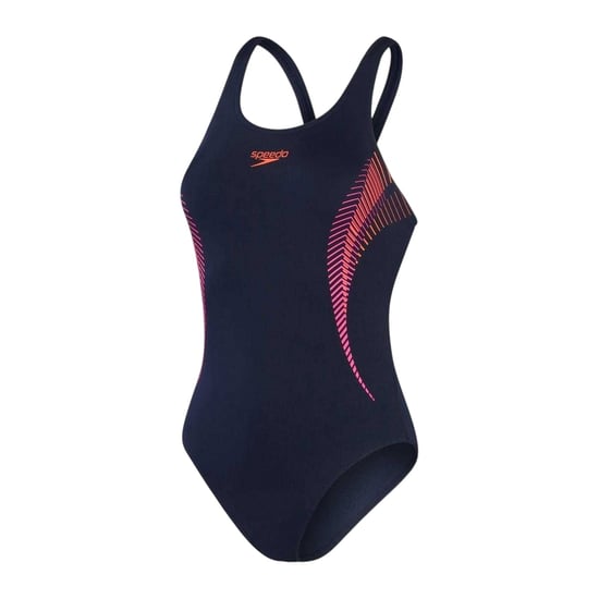 Speedo Dameszwempak met abstracte print en muscleback-ontwerp (Marine / Roze) - Image 1