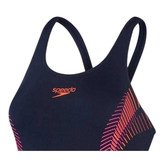 Speedo Dameszwempak met abstracte print en muscleback-ontwerp (Marine / Roze) - Image 3