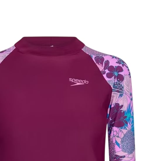 Speedo Dames Bloemprint Lange Mouw Modesty Badpak (Paars/Blauw) - Image 3