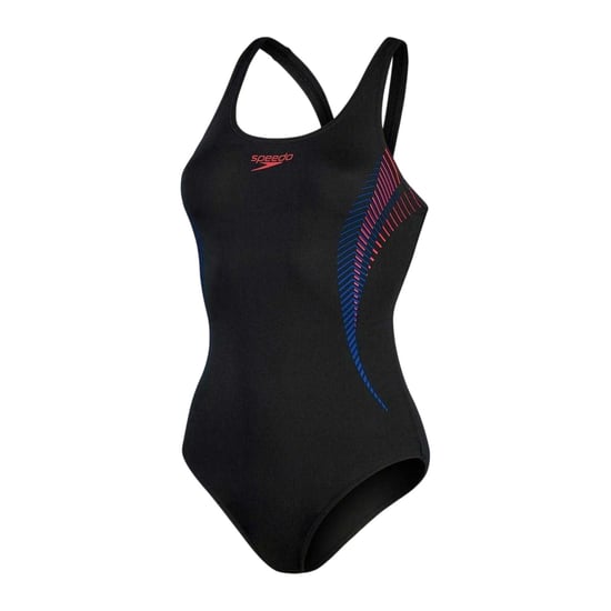 Speedo Dameszwempak met abstracte print en muscleback-ontwerp (Zwart, Rood) - Image 1
