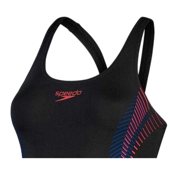 Speedo Dameszwempak met abstracte print en muscleback-ontwerp (Zwart, Rood) - Image 3