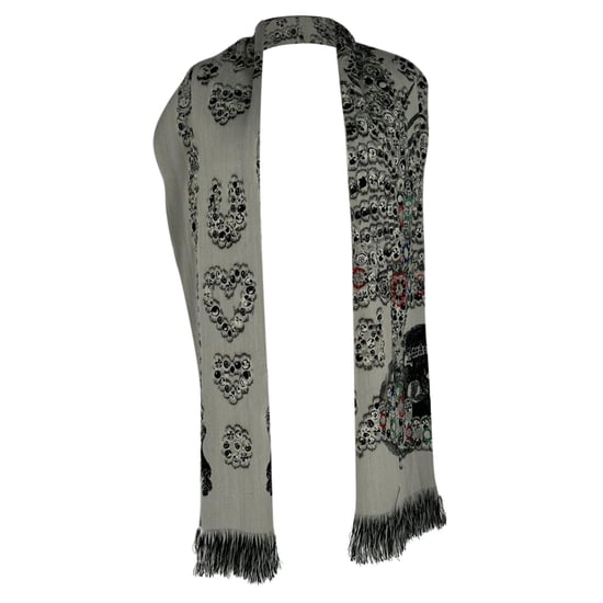 Alexander Mcqueen Geprinte Fringed Sjaal in Grijze Wol - Image 2