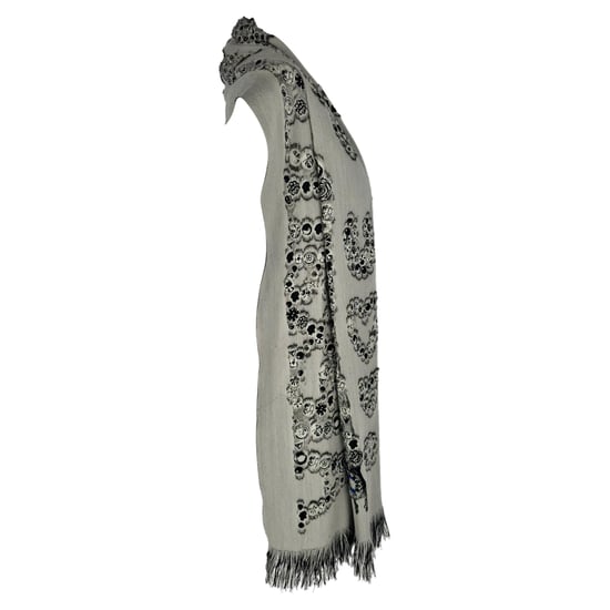 Alexander Mcqueen Geprinte Fringed Sjaal in Grijze Wol - Image 3
