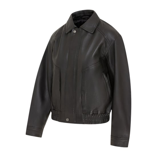Dames zwarte leren Biker Bomber Oversized Jas - Blouson - Image 3