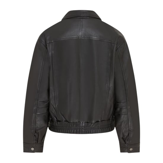 Dames zwarte leren Biker Bomber Oversized Jas - Blouson - Image 4