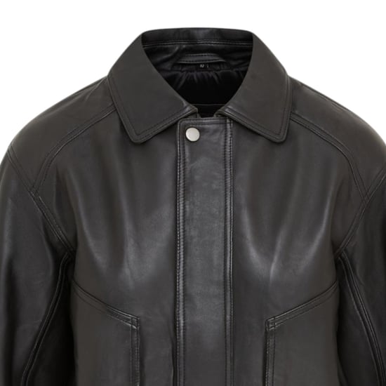 Dames zwarte leren Biker Bomber Oversized Jas - Blouson - Image 5