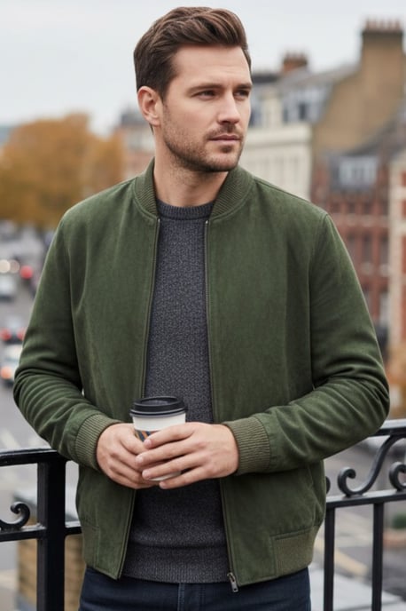 Mens Green Goat Suede MA-1 Bomber Jack-North - Image 1