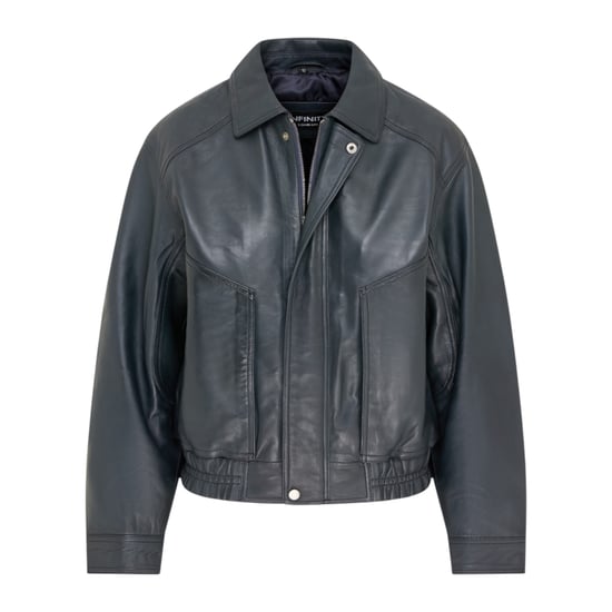 Dames marineblauw leren Biker Bomber Oversized Jas - Blouson - Image 1