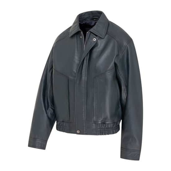 Dames marineblauw leren Biker Bomber Oversized Jas - Blouson - Image 3