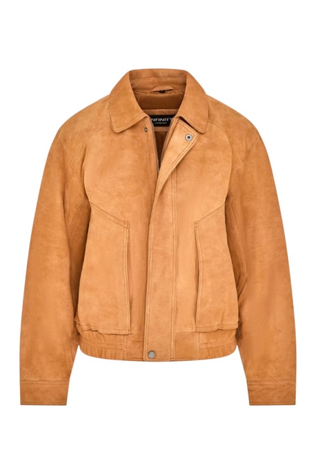 Dames beige leren Biker Blouson Bomber Oversized Jas - Moon - Image 2