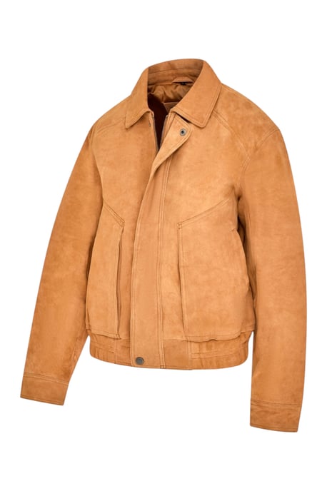 Dames beige leren Biker Blouson Bomber Oversized Jas - Moon - Image 3