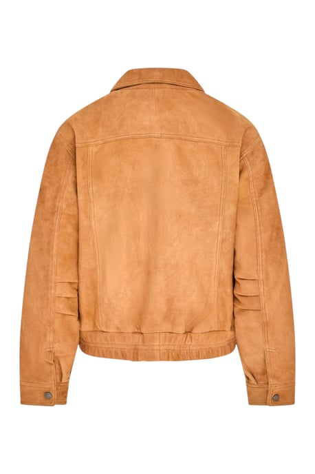 Dames beige leren Biker Blouson Bomber Oversized Jas - Moon - Image 5