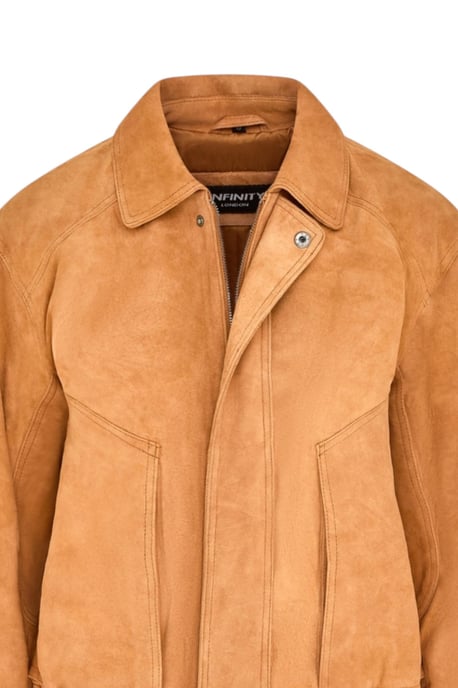 Dames beige leren Biker Blouson Bomber Oversized Jas - Moon - Image 6