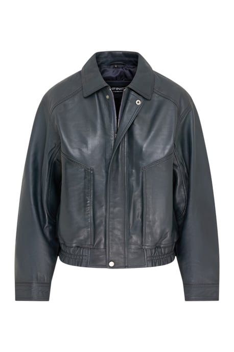 Dames marineblauw leren Biker Blouson Bomber Oversized Jas - Moon - Image 2