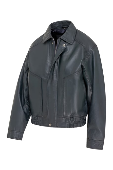 Dames marineblauw leren Biker Blouson Bomber Oversized Jas - Moon - Image 3