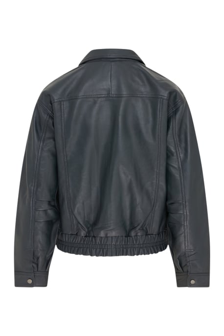 Dames marineblauw leren Biker Blouson Bomber Oversized Jas - Moon - Image 5