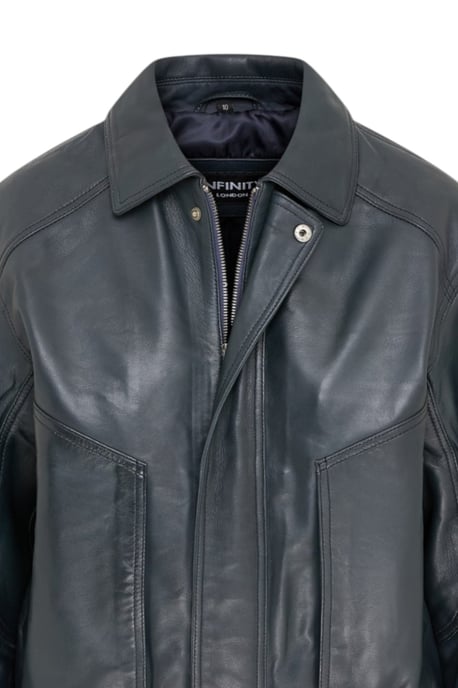 Dames marineblauw leren Biker Blouson Bomber Oversized Jas - Moon - Image 6