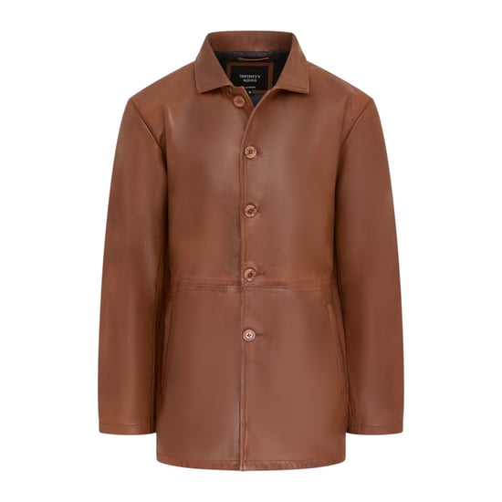 Herenbeige leren jas met lange kraag - Berry - Image 1