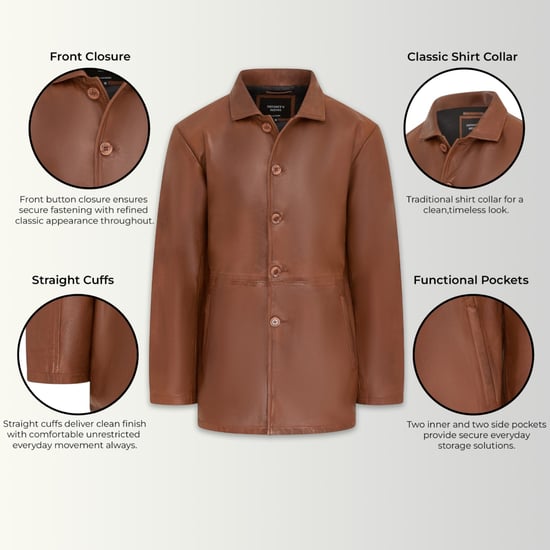 Herenbeige leren jas met lange kraag - Berry - Image 2